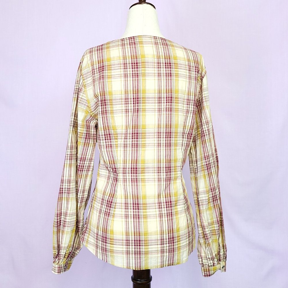 Anthropologie Guest Editor tan gingham blouse w/ corset detail - Picture 2 of 4